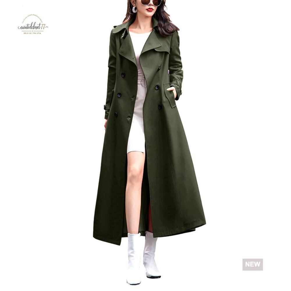 Double Breasted Trench Coat Elegant Office Wear Slim Fit Maxi Length Classic